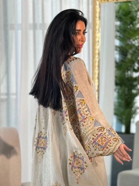 Lenin beige abaya with embroidery IB139 Beage